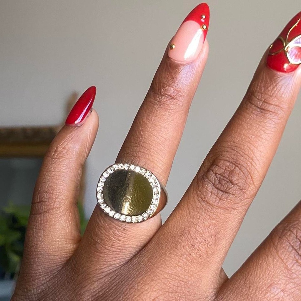Gold Ring with Rhinestone Halo | Bold Statement Ring - Size 8‎